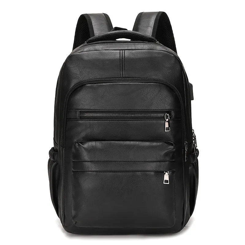 Premium PU Leather USB Charging Laptop Backpack - Fits 13-16 inch MacBook Air/Pro models, Side Mesh Pocket