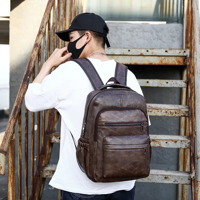Premium PU Leather USB Charging Laptop Backpack - Fits 13-16 inch MacBook Air/Pro models, Side Mesh Pocket
