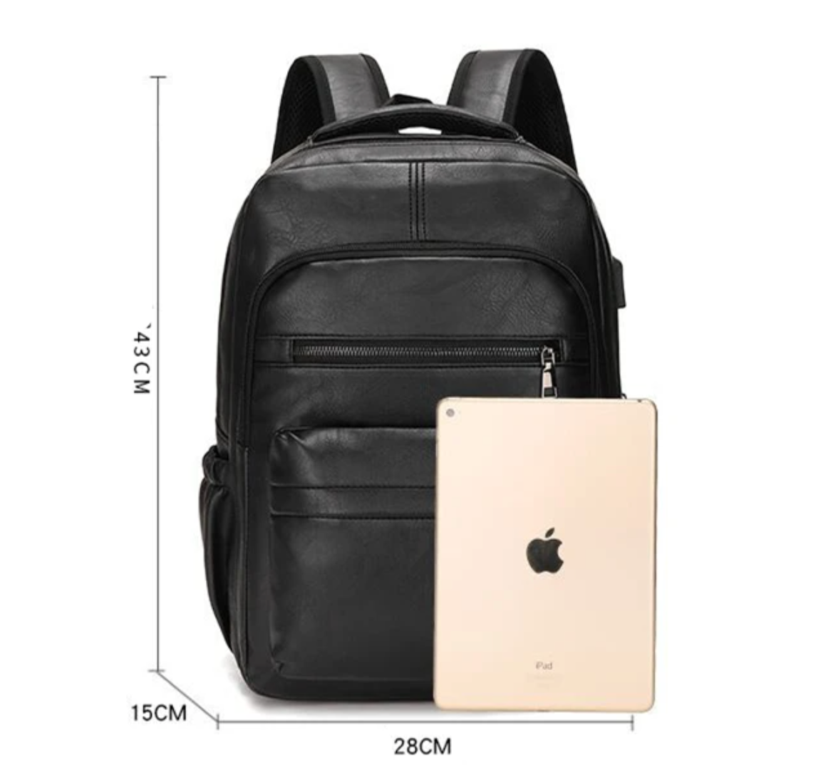 Premium PU Leather USB Charging Laptop Backpack - Fits 13-16 inch MacBook Air/Pro models, Side Mesh Pocket
