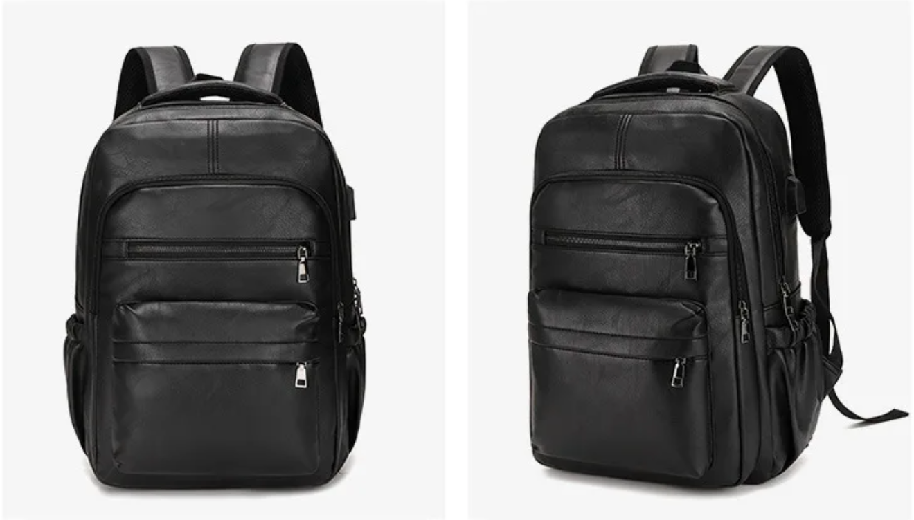 Premium PU Leather USB Charging Laptop Backpack - Fits 13-16 inch MacBook Air/Pro models, Side Mesh Pocket