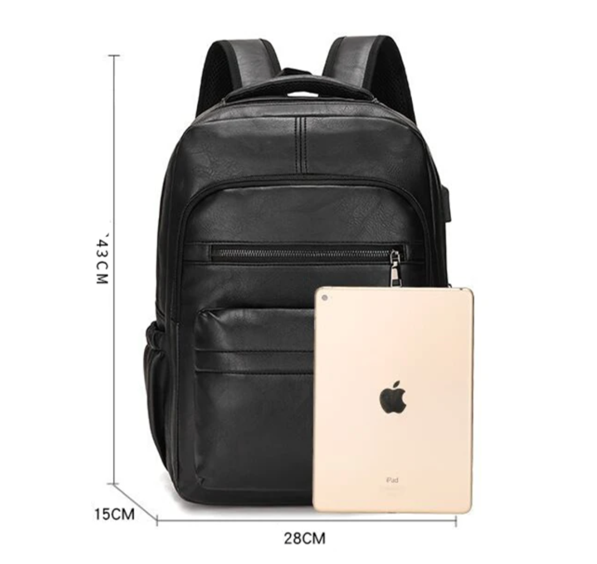 Premium PU Leather USB Charging Laptop Backpack -  Fits 13-16 inch MacBook Air/Pro models, Side Mesh Pocket